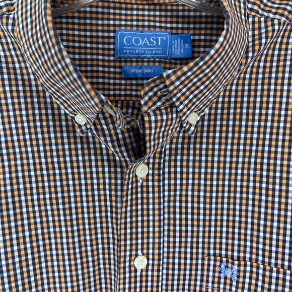 Coast Pawley’s Island Men’s Plaid Button Down Long Sleeve Shirt Orange Blue - XL - Picture 1 of 7